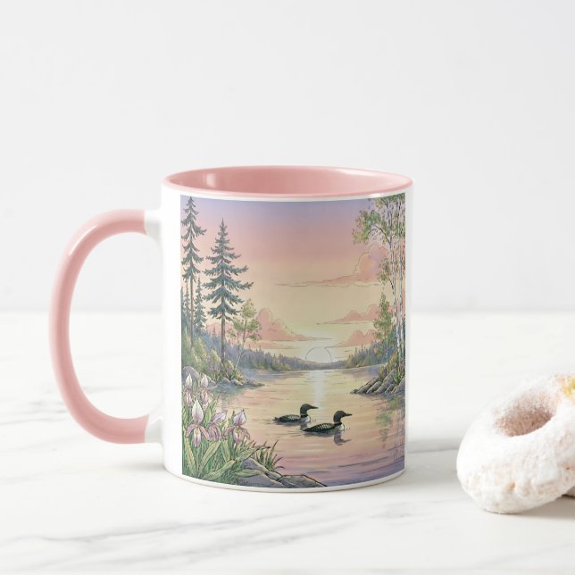 Minnesota Lake Sunset with Loons, Coffee Mug Mugg (Med munk)