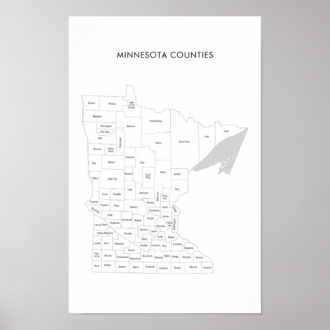 Minnesota län karta med län namn poster (Framsidan)