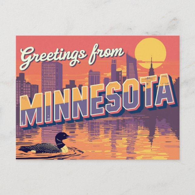 Minnesota Loon and City Skyline Vykort (Framsida)