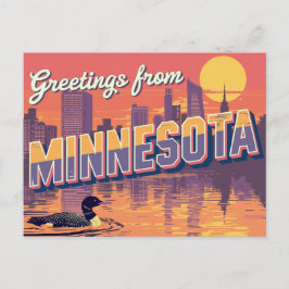 Minnesota Loon och stadssilhuett Vykort