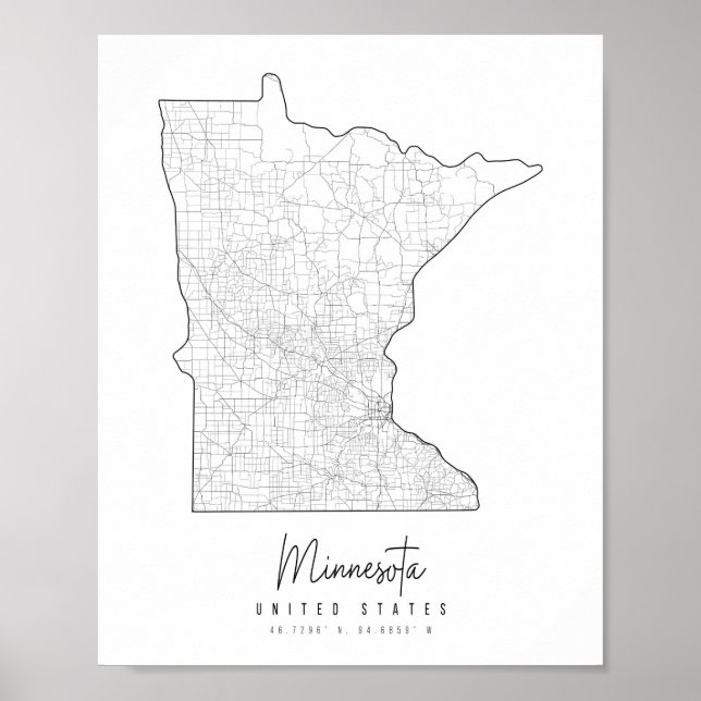 Minnesota Minimal Street Map Poster (Framsidan)