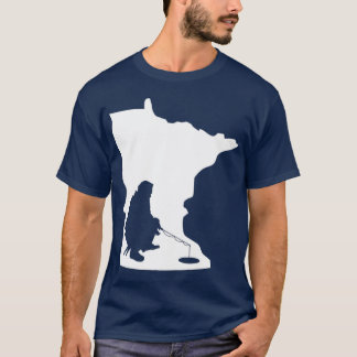 Minnesota MN State Karta Ice Fishing T Shirt