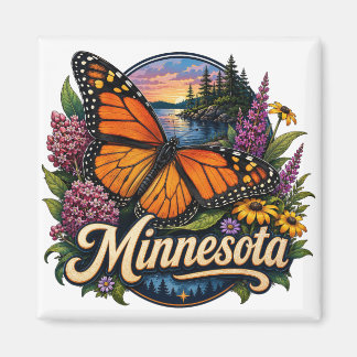 Minnesota Monarkfjäril och vilda blommor Magnet