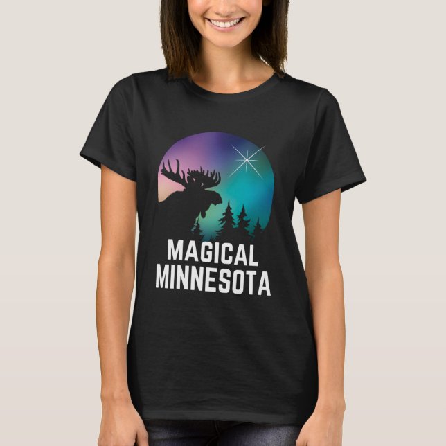 Minnesota Moose Northern Aurora Borealis Ljus Mi T Shirt (Framsida)