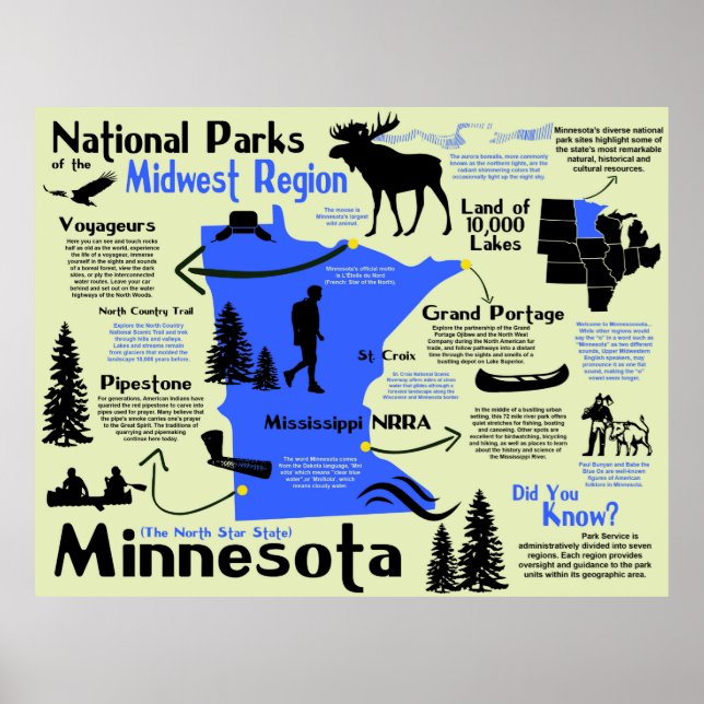 Minnesota National Parker InfoGrapgrafik Karta Poster (Framsidan)