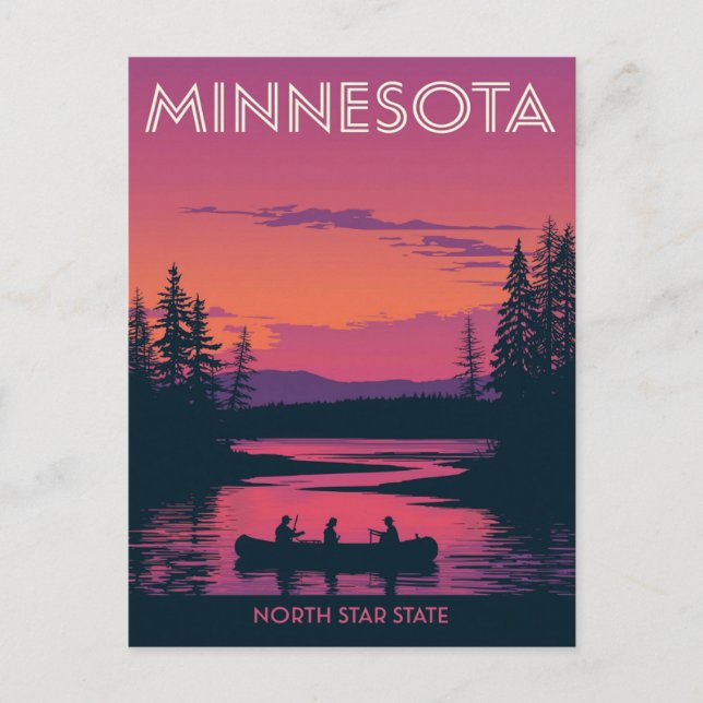 Minnesota North Star State Canoeing Sunset Vykort (Framsida)