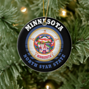MINNESOTA NORTH STAR STATLIG FLAGGA JULGRANSPRYDNAD KERAMIK
