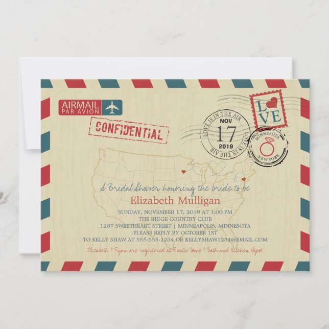 Minnesota och New York Airmail | Möhippa Inbjudningar (Framsida)