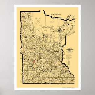 Minnesota Railroad Karta 1897 Poster