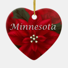 Minnesota Red Poinsettia Heart Keepsak Ornament