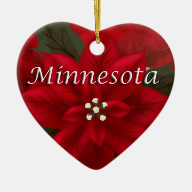 Minnesota Red Poinsettia Heart Keepsak Ornament (Framsidan)