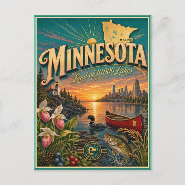 Minnesota Retro Resa Souvenir vykort (Framsida)