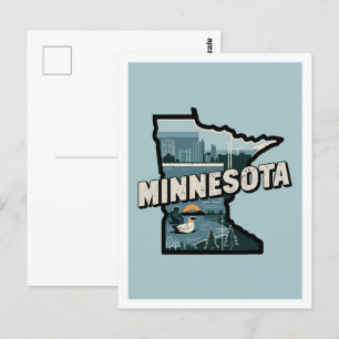 Minnesota Retro Travel Design Iconic US Stater Vykort