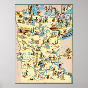 Minnesota rolig vintagekarta poster