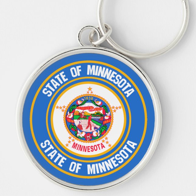 Minnesota Round Emblem Rund Silverfärgad Nyckelring (Framsidan)