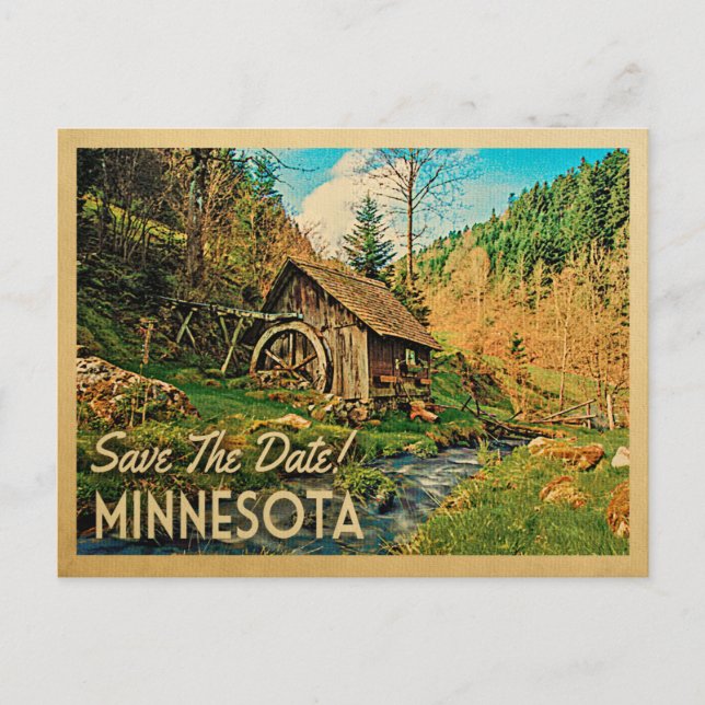 Minnesota Save Date Rustic Cabin Mill Skogen Meddelande Vykort (Framsida)
