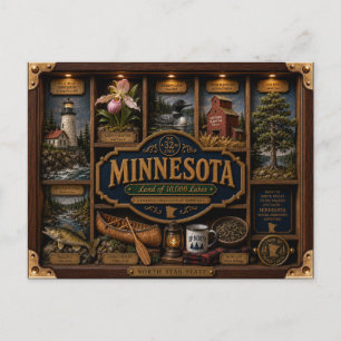 Minnesota Shadow Box 3D Figurin Delstat Vykort