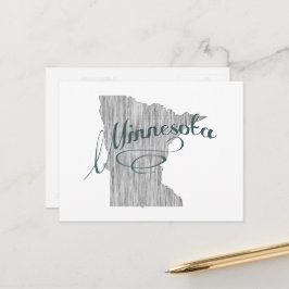 Minnesota Shaped Vintage Grått Typography Namn Vykort