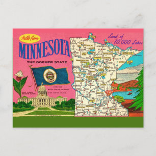 Minnesota sjöar Karta Postkort Vykort