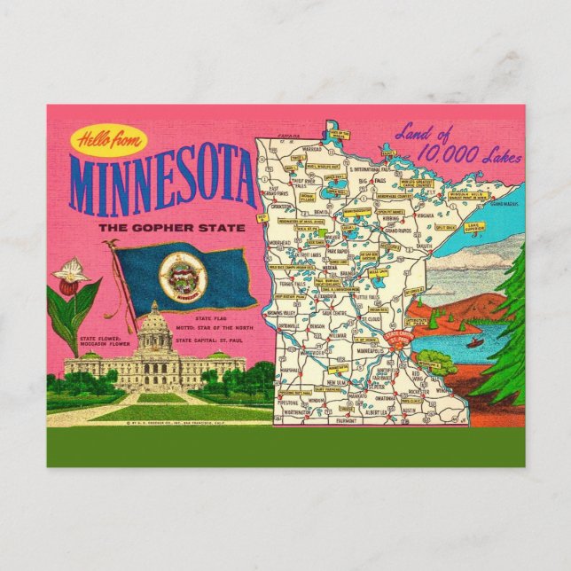  Minnesota sjöar Karta Postkort  Vykort (Framsida)