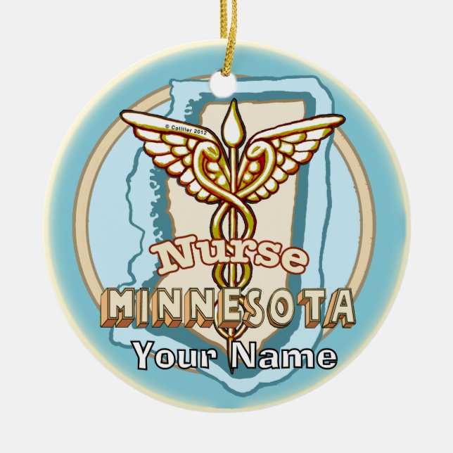 Minnesota Sjuksköterska Caduceus  Julgransprydnad Keramik (Framsidan)