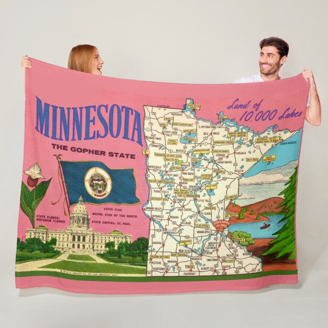 Minnesota Stat Karta Kast Fleecefilt (På plats)