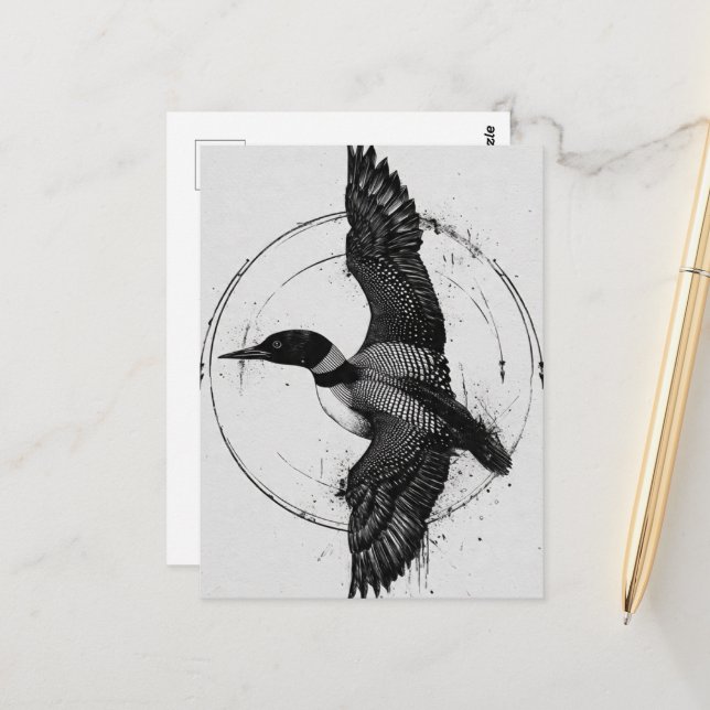 Minnesota State Bird Loon in Flight Vykort (Fram/Back In Situ)