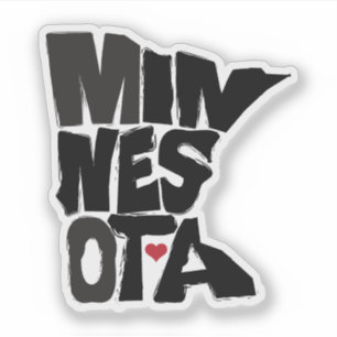 Minnesota State Karta Typografik med hjärta Klistermärken