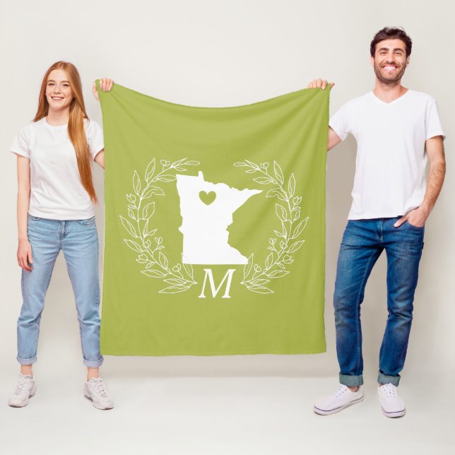 Minnesota state karta wandean löv monogram fleecefilt (På plats)