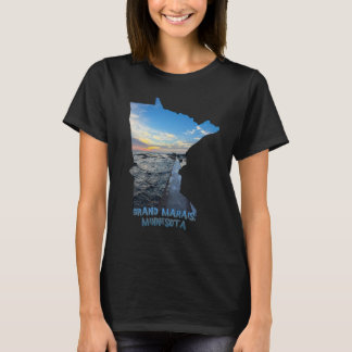 Minnesota State Outline Grand Marais Sunset T Shirt