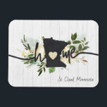 Minnesota State-Personlig - din hemstad, Rustic Magnet<br><div class="desc">Minnesota State-Personlig - Blommigten för Rustic Chic i hemmet. Med söt vattenfärgsvit gult och gräddvita blommor, målar penseldrag, söt hjärtform, chic, vitt trä struktur och trendig penselteckensnitt. Gör en underbar gåva till vilken hemstat som helst i Minnesota, familjemedlemmar till henne, fru, vänner, Mor med mera. Anpassa den med din anpassningsbar...</div>