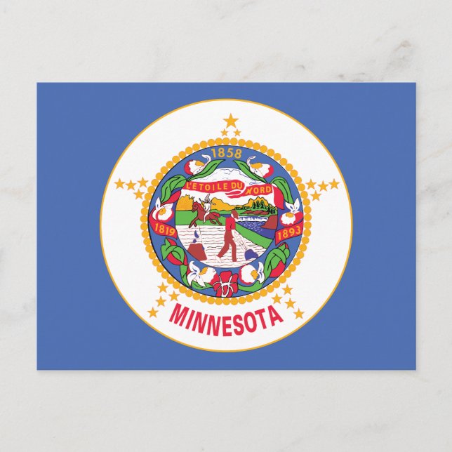 Minnesota Statens Flagga Land av 10000 sjöar sigil Vykort (Framsida)