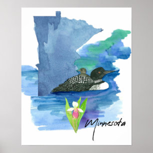 Minnesota Statens Form Loon Vatten Damens Toffel Poster