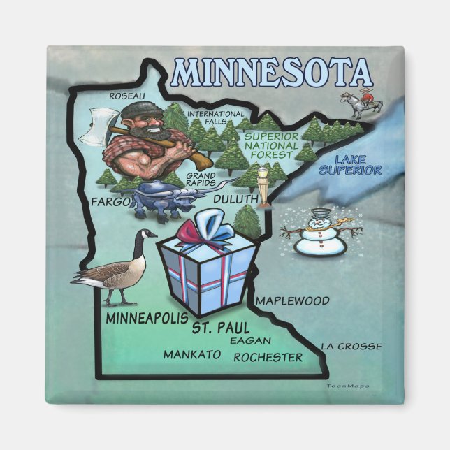 Minnesota Tecknad Karta Magnet (Framsidan)