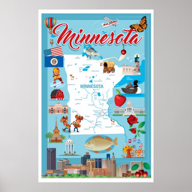Minnesota Tecknad Karta Poster (Framsidan)