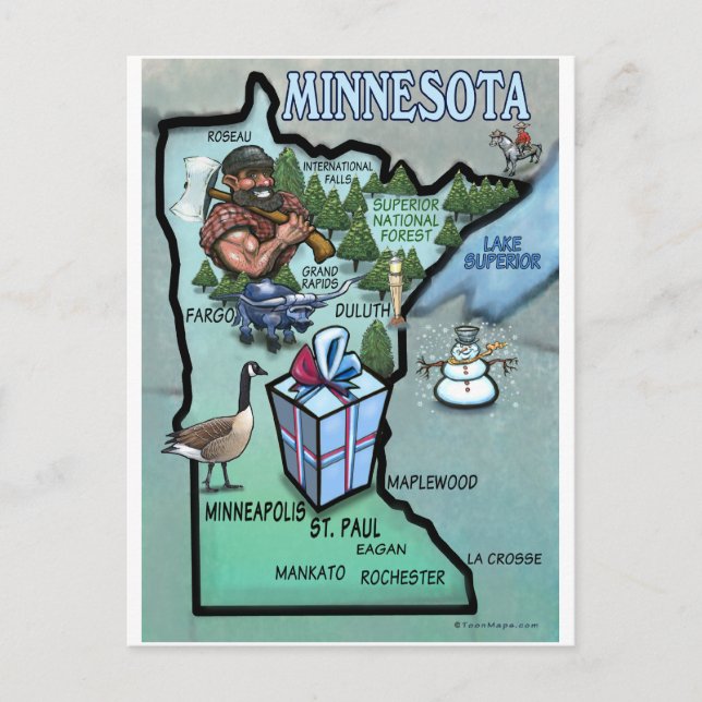 Minnesota Tecknad Karta Vykort (Framsida)