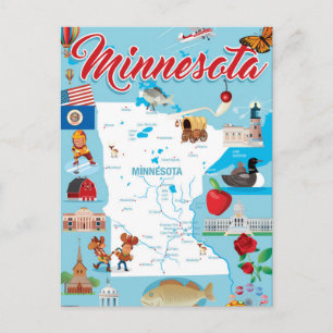 Minnesota Tecknad Karta Vykort