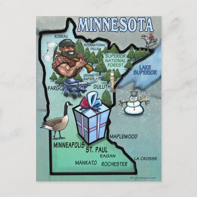 Minnesota Tecknad Karta Vykort (Framsida)