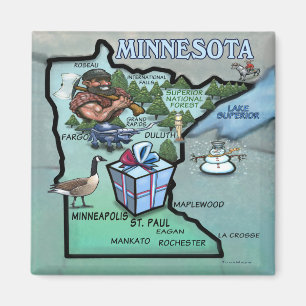 Minnesota tecknadkarta magnet