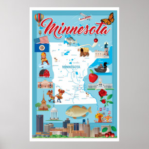 Minnesota tecknadkarta poster