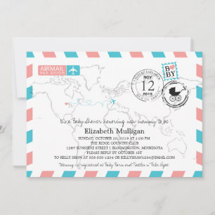 Minnesota till Europa Airmail   Baby Shower Inbjudningar