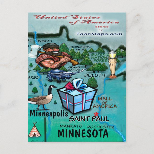 Minnesota USA-kort Vykort (Framsida)