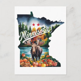 Minnesota USA State Shaped Vintage Watercolor Vykort