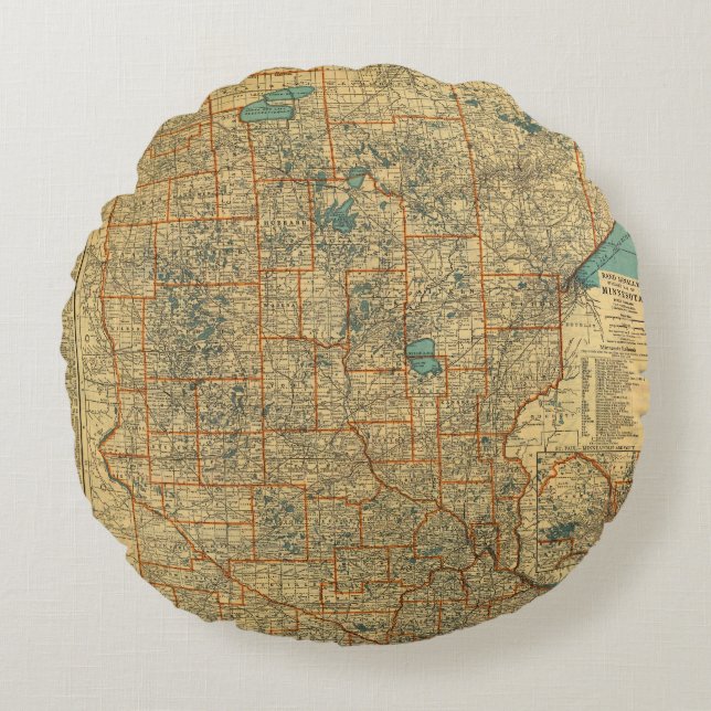 Minnesota vägkarta rund kudde (Framsidan)