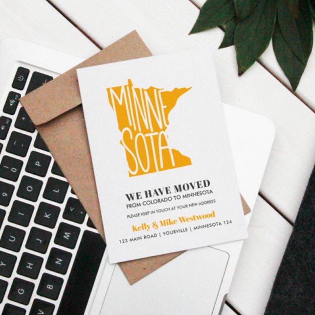 MINNESOTA Vi har flyttat Ny adress Nytt hem Vykort (MINNESOTA MAP IN YELLOW OR ANY COLOR TO ANNOUNCE MOVING OR RELOCATION)
