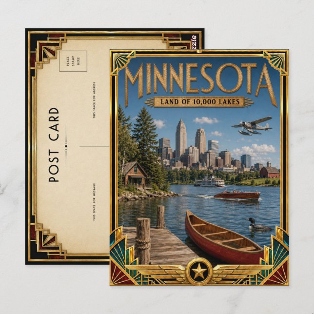 Minnesota Vintage Art Deco Guldåldern Vykort (Fram/baksida)