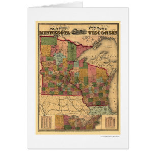 Minnesota & Wisconsin Järnvägskarta 1871 Hälsningskort