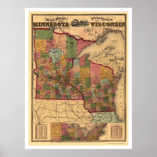 Minnesota & Wisconsin Railroad Karta 1871 Poster (Framsidan)