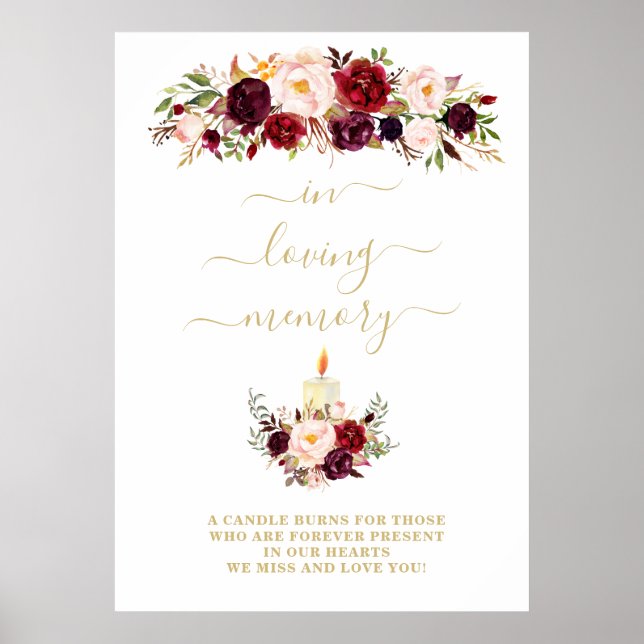Minnesplakett med burgunderröda blommor poster (Framsidan)