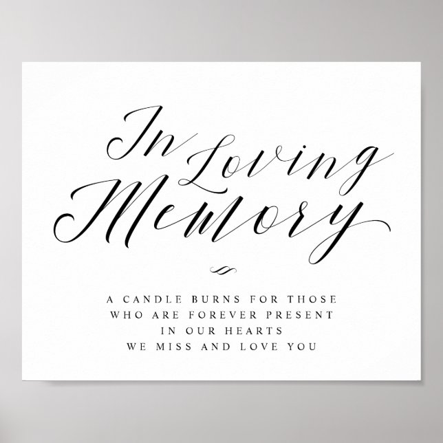 Minnesplakett med kalligrafiskrift "In Loving Memo Poster (Framsidan)